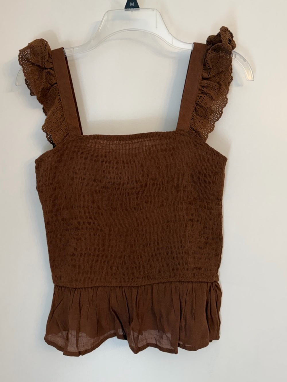 mine Brown Smocked Tank with Ruffle Straps